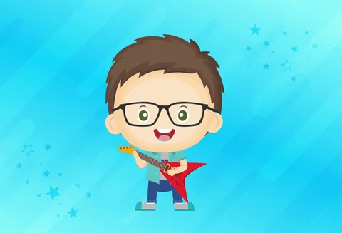 Goodness: a child character playing guitar