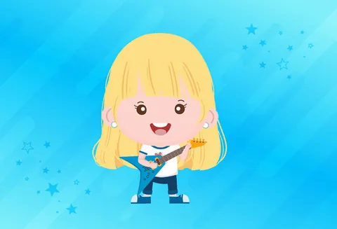 Joy: a child character playing guitar