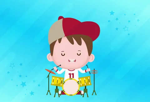 Kindness: a child character playing drums