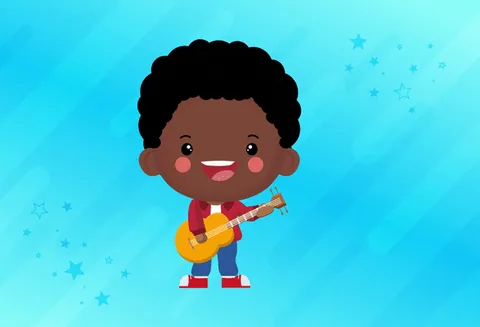 Wisdom: a child character playing acoustic guitar