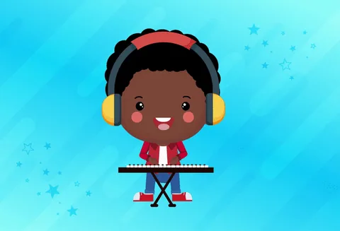 Wisdom: a child character playing keyboard