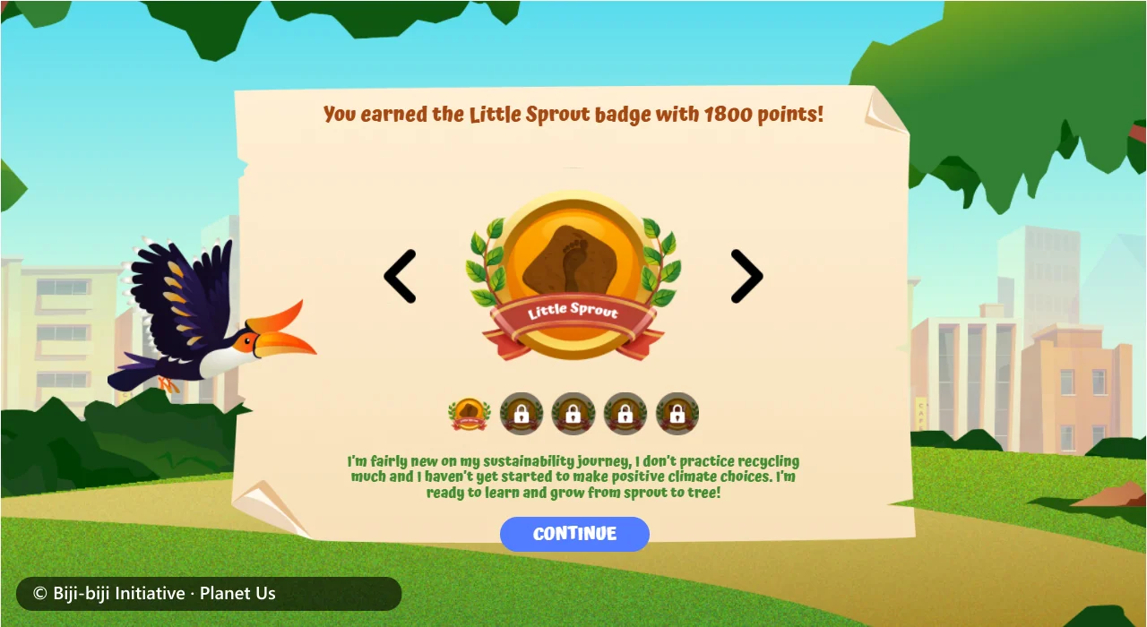 The Little Sprout badge screen, with four locked badges below it and a description of the player